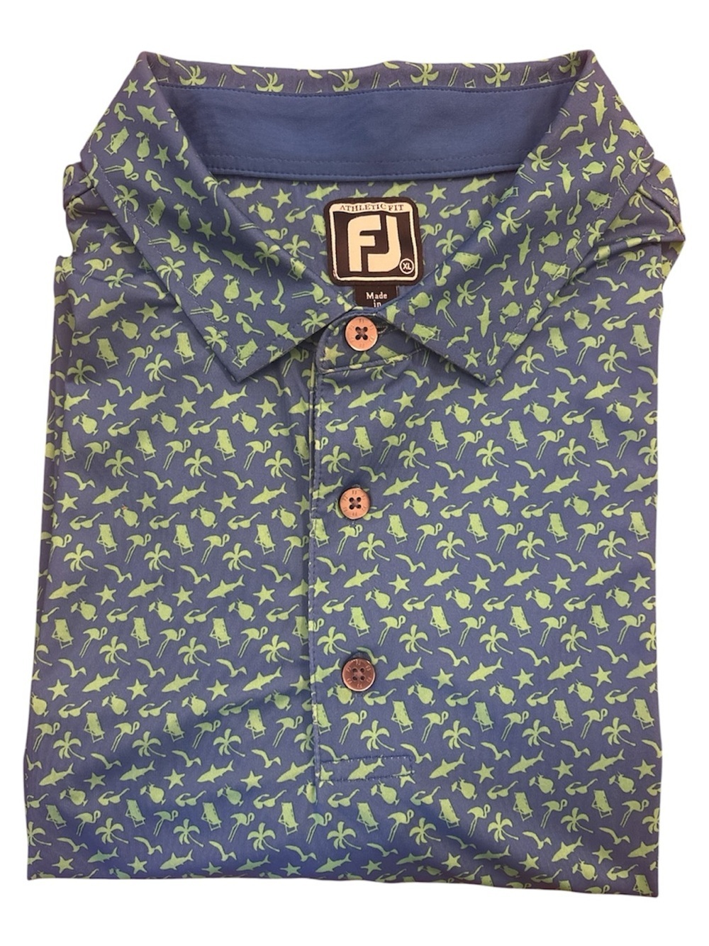 FootJoy FJ Athletic Fit XL Golf Polo Blue Green Tropical Print Performance Golf - Picture 5 of 10